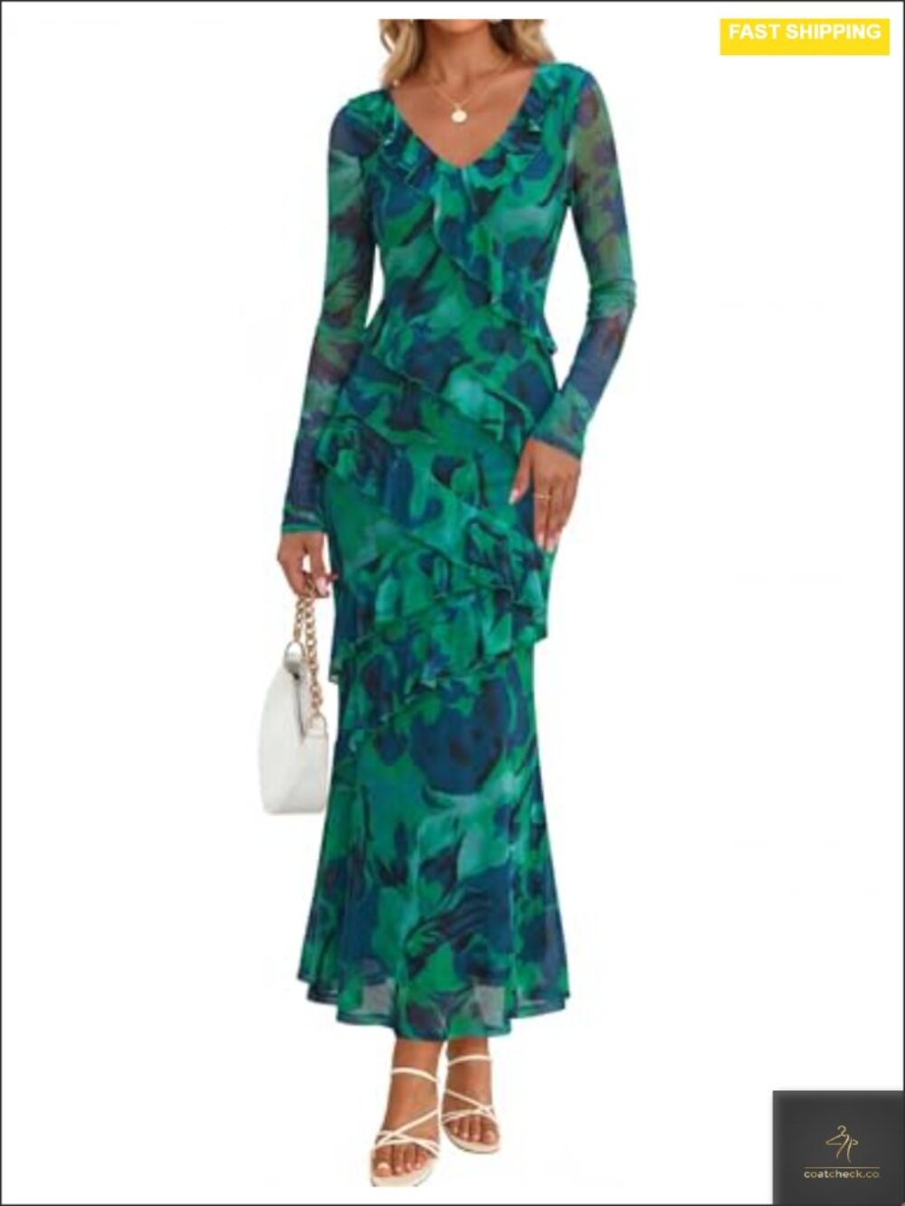 ZESICA Wedding Guest Maxi Dress Women Formal Long Sleeve Floral Tiered Bodycon